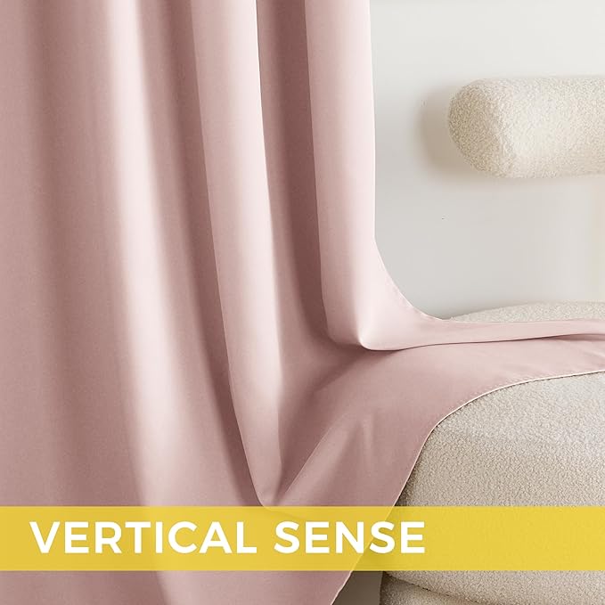 NICETOWN Blush Pink Room Darkening Curtains 68 Inches Long 2 Panels for Girls Room, Bedroom, Nursery Thermal Insulated Blackout Drapes Solid Grommet Noise Reducing Window Curtains, W40