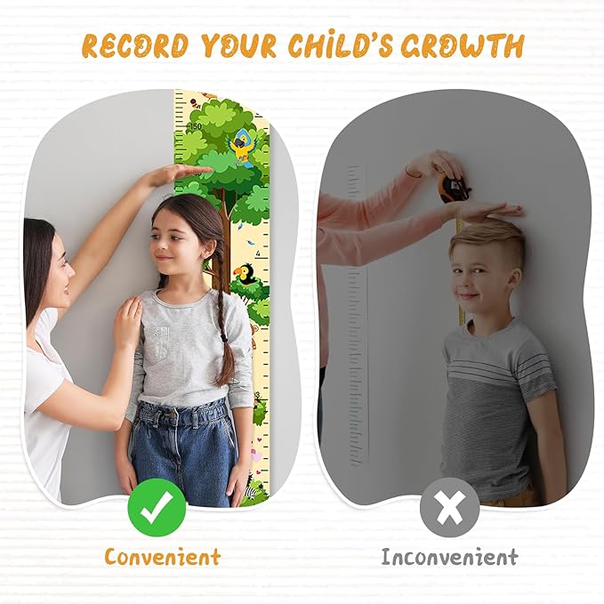 Personalized Name Growth Chart for Wall, Painted Tree Animals Canvas Height Chart for Kids Baby Child Toddler, Canvas Growth Chart for Wall Nursery Decor, Hangable & Waterproof