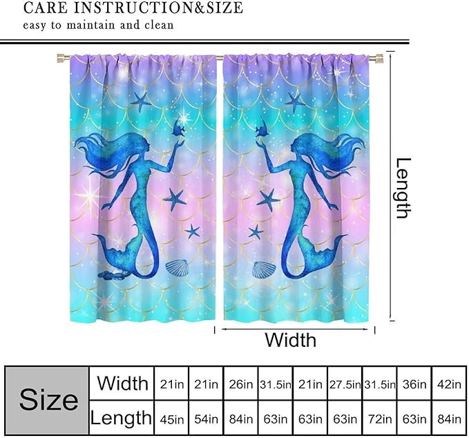 Mermaid Scale Curtains for Kids Girls Magic Gradient Mermaid Fish Scale Pattern Decoration Bedroom Nursery Curtains 42x54 Inch