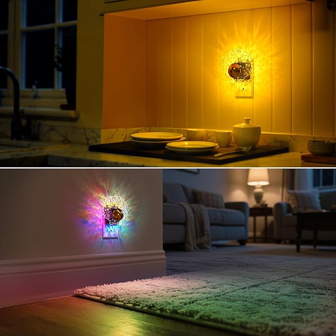 DORESshop LED Night Light, Night Lights Plug into Wall Dynamic RGB Color Changing NightLight, Dusk to Dawn Sensor Nightlights for Hallway, Bedroom, Bathroom, Stairway, Christmas Gift