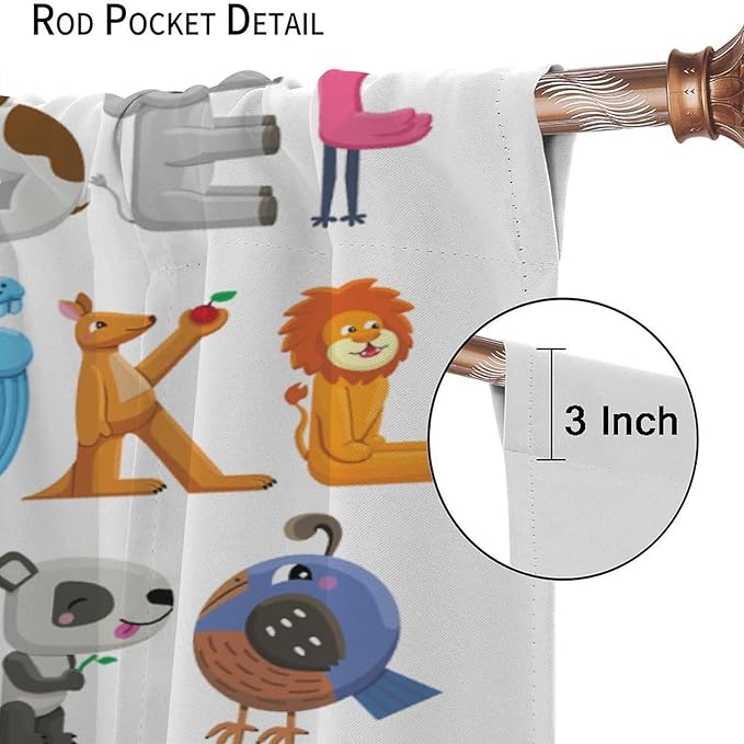 Kids Alphabet Curtains Cartoon Animal Baby Children Funny Learning Educational Curtain with Rod Pocket for Bedroom Nursery Decor Drapes Window Treatments 2 Panels Set 63x72in