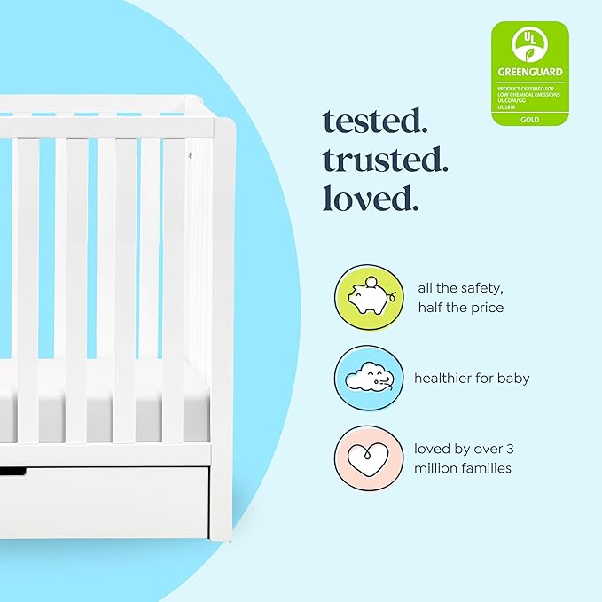 Carter's by DaVinci Colby 4-in-1 Convertible Mini Crib with Trundle Drawer in White, Greenguard Gold Certified, Undercrib Storage