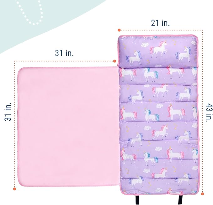 Wildkin 43-inch Kids Nap Mat – Soft Microfiber Toddler Sleeping Mat with Pillow