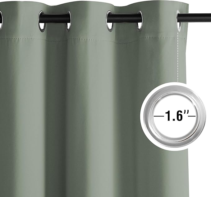 NICETOWN Sage Green Room Darkening Curtains 36 Inches Long 2 Panels for Living Room, Bedroom, Nursery Summer Thermal Insulated Blackout Drapes Grommet Noise Reducing Window Treatment, W40