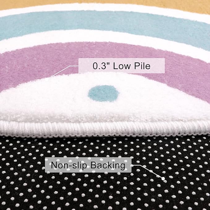 STARUIA Round Rainbow Rug for Girls Bedroom, 4 Ft Washable Kids Rug for Baby Nursery, Non-Slip Circle Area Rug Colorful Princess Carpet for Teen Dorm Playroom Tent