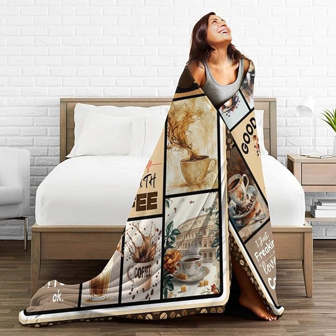 Coffee Blanket Vintage Drink Cup Throw Blankets Gifts for Girls Boys Kids Warm Soft Lightweight Flannel Coffee Bean Themed Plush Throws Fleece Bedding Stuff for Men Women 50"x40"