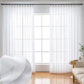 White Sheer Curtains 92 Inches Long 2 Panels, Thin Textured Linen Look Drapes for Living Room, Rustic See Through Window Treatments Decor, DIY Pinch Pleat Sliding Glass Door Curtain
