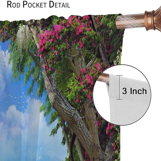 Spring Jungle Waterfall Blackout Window Curtains, Tropical Rainforest Floral Tree Waterfall Landscape Print Window Drapes, for Living Room Bedroom 42x45in 2 Panels