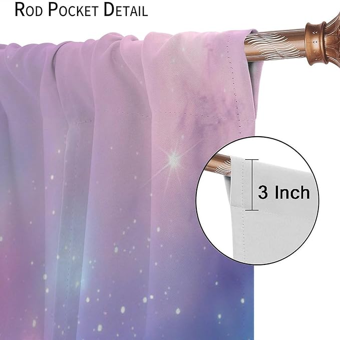 Starry Sky Galaxy Curtains, Outer Space Glitter Dreamy Gradient Romantic Blackout Window Curtains Drapes for Kids Girls Boys Adults Bedroom Nursery 63" W X 63" L