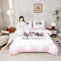 Manfei Xmas Trees Comforter Set Full Size, Pink Plaid Grid Snowflake Down Comforter with 2 Pillowcases, Christmas Theme Bedding Set 3pcs for Kids Girls Adults Room Decor New Year Duvet Insert