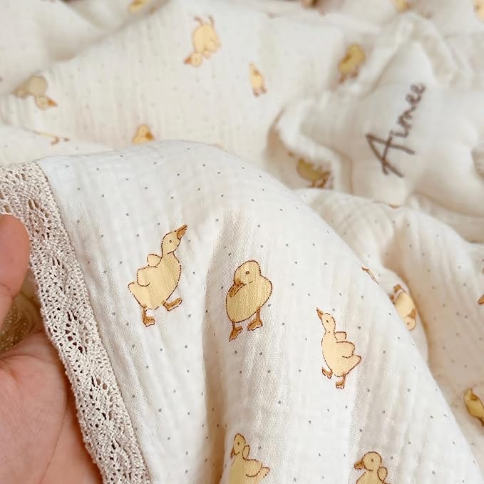 BuLuTu Baby Toddler Muslin Blanket| Crib Baby Quilts| Cot Comforter| Nursery Bed Throw Blanket| Toddler Quilt Blanket | Soft Breathable | Super Cute Duck Pattern| 60x78 Inch,2.5 Pounds