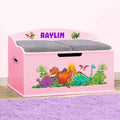 DIBSIES Personalized Creative Wonders Toy Box, Dinosaurs, 30 x 19.25 x 18 inches, Soft-Close Lid (Pink)