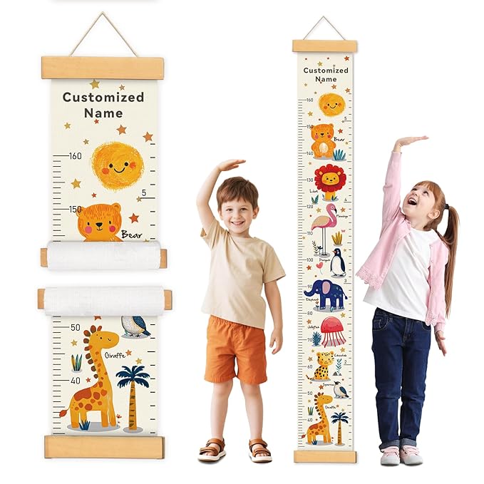 Personalized Growth Chart for Wall, Kids Height Wall Chart for Kids Baby Child Toddler Boys Girls (Animals)