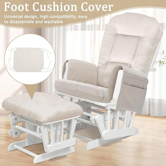 BECHAEO 5PCS Velvet Glider Rocker Replacement Cushions with Ottoman Cover Soft Thicken Rocking Chair Cushion Set for Indoor Nursery Glider Rocking Chair, Beige