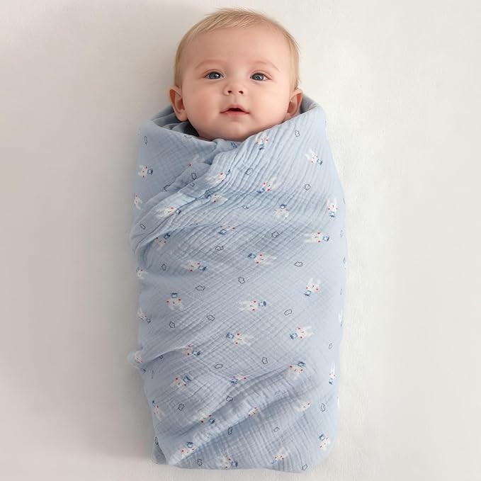 NTBAY 4 Layer Muslin Cotton Toddler Blanket, 42x60 Soft and Breathable Receiving for Newborns and Infants, Perfect for Crib, Stroller, Travel, Lightweight Nursery Blanket, Cloudy Bunny