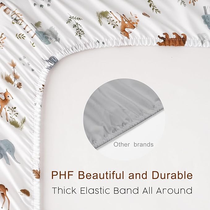 PHF Soft Mini Crib Sheet Set, 2 Pack Silky Comfy Pack N Play Sheets for Boys Girls, Universal Fit for Pack N Play, Playard and Mini Crib Mattresses, Woodland