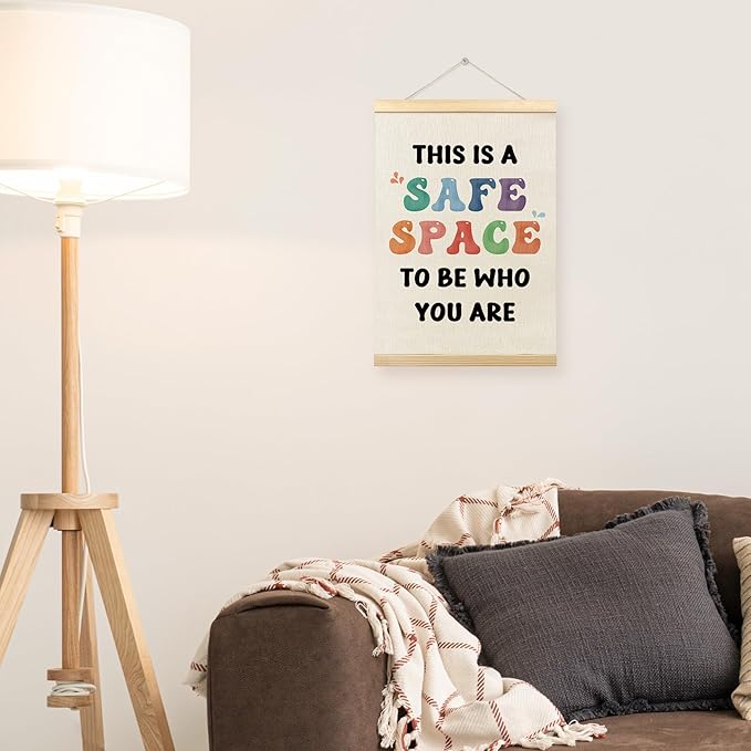 TLESKE Safe Space Poster Hanger Frame for Classroom Therapy Counseling Office, Therapist Hanging Wall Art Decor Framed, Kids Room Bedroom Wall Prints Picture Artwork Banner, 12x16