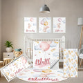 Personalized Baby Crib Bedding Set, 5 Pcs Custom Name Baby Crib Set with Double Layer Blanket, Soft Balloon Bunny Nursery Bedding Set for Girls Boys, Customized Gifts for Infants Toddlers