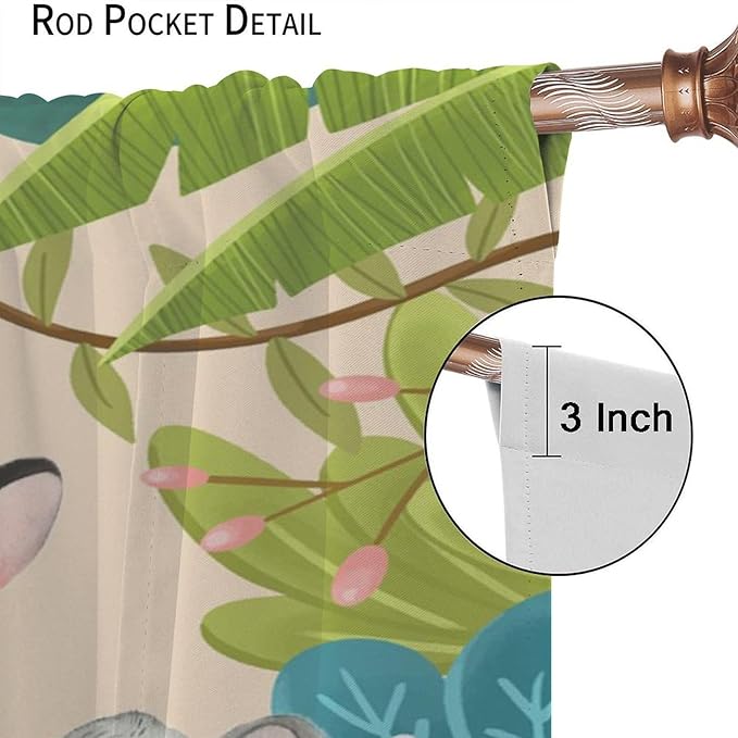 Animals Curtains Colorful Forest Cartoon Cute Zebra Tiger Elephant for Kids Boys Girls Nursery Bedroom Living Room Blackout Rod Pocket Decoration Window Drapes 2 Panels W21xL54in