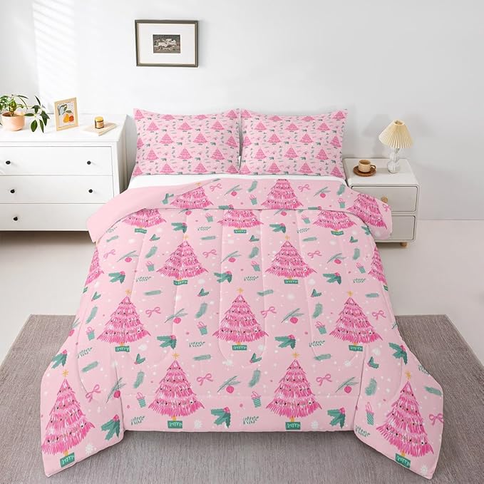 Feelyou Christmas Tree Comforter Set All Season Merry Christmas Bedding Set with 2 Pillow Cases Happy New Year Microfiber Kids Full Bedclothes Xmas Bedroom Decor Duvet Quilt Soft Lightweight