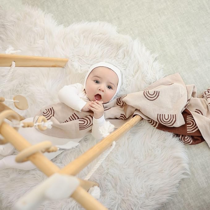 Gender Neutral Receiving Blanket 100% Cotton Buttery Soft Cozy Receiving Swaddle Crib Stroller Blanket for Shower Gift Registry for Newborns, Infants, Toddlers (Rainbow - Grey)