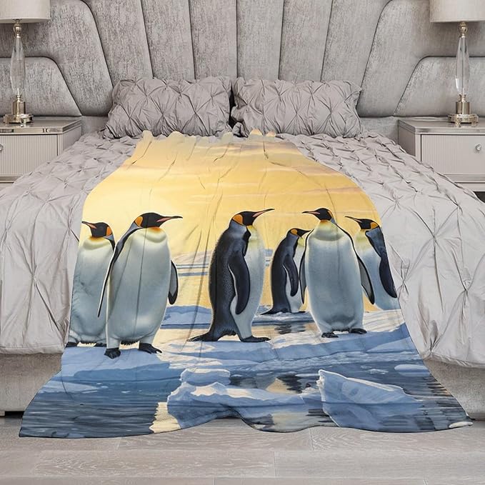 Penguin Blanket Antarctic Penguins Gifts for Girls Boys Woman Kids Penguin Lover Throw Blankets Soft Blanket Warm Fleece Flannel Plush Blankets for Bed Sofa Couch 40"x50"