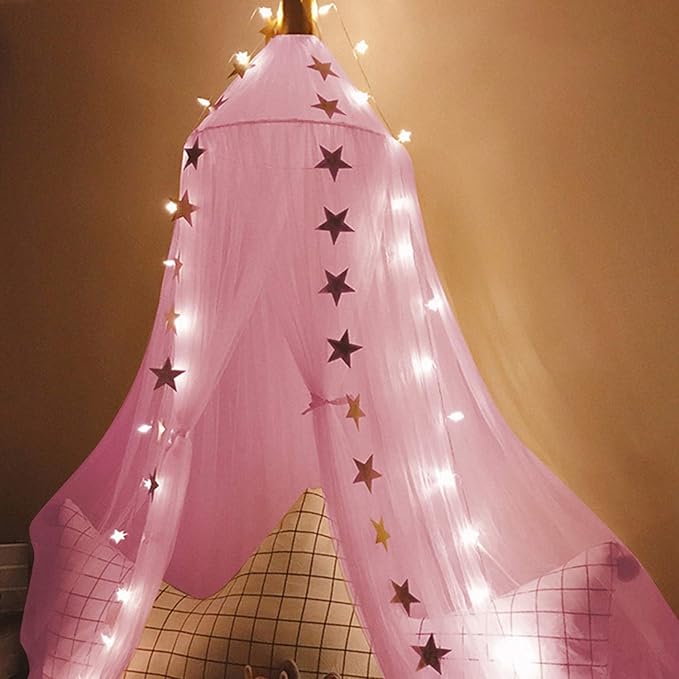 Princess Bed Canopy for Girls and Kids Hanging Mosquito Net for Baby Crib Nook Castle Game Tent Nursery Play Room Decor(Pink)