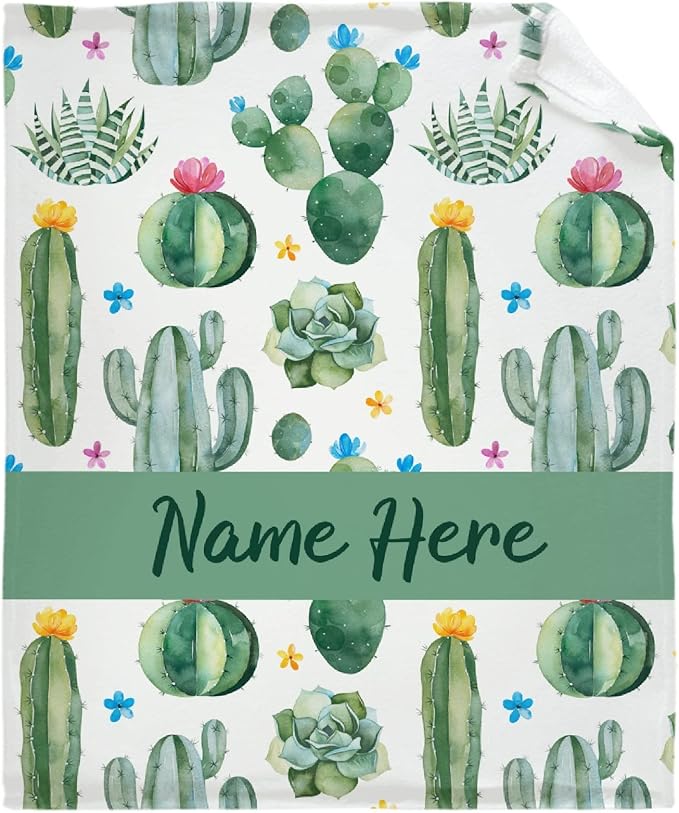 Custom Flannel Blanket with Text Cactus Flower Succulent Customized Blankets Warm Unique Personalized Throw Souvenirs Gift of Love 40"×30" XSmall for Pets