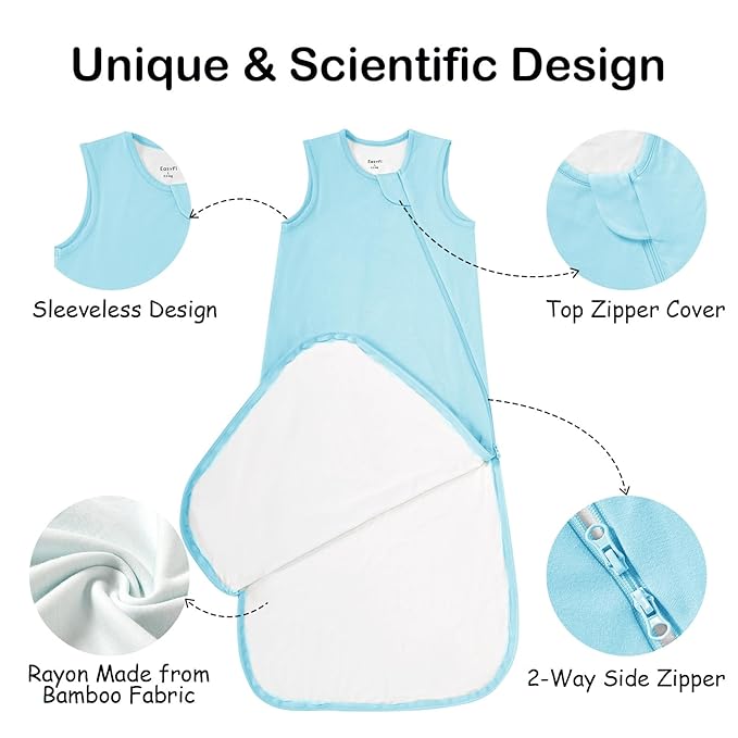 Supersoft Rayon Made from Bamboo Sleep Sack 3-6 Months Newborn Sleep Sack 0-3 Months 0.5 Tog Baby Wearable Blanket with 2-Way Zipper Summer Unisex Sleeping Bag for Babies (2 Pack) Blue & Gray