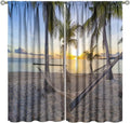 Ocean Beach Curtains,Morning Sunrise Hawaiian Seaside Scene Pattern Blackout Print Home Bedroom Living Room Window Treatments 2 Panel Set 55x63 Inch