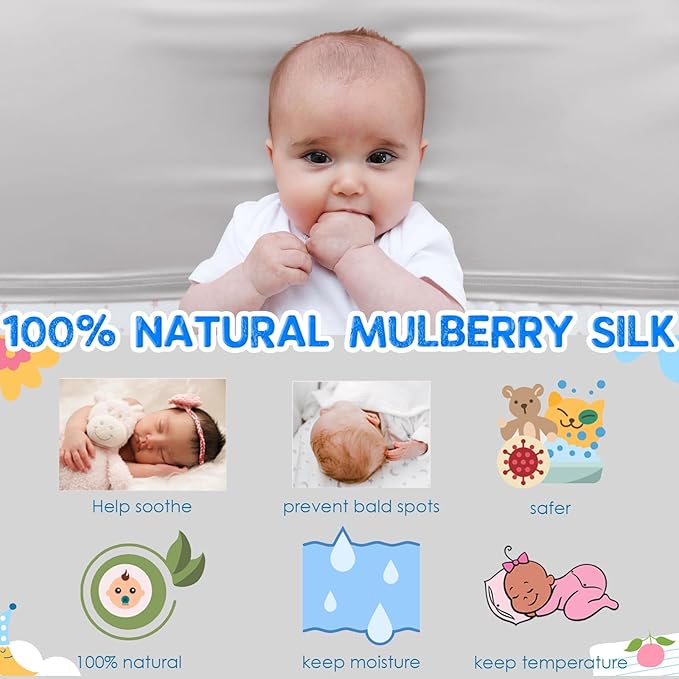 PROMEED 2 Pack Baby Silk Bassinet Sleeve, 23 Momme Pure Silk Cot Semi Sheet, Adjustable for All Standard Bassinet/Cradle/Cot/Crib Mattress (Light Grey)