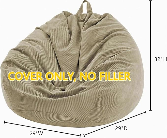 Nobildonna Bean Bag Chair Cover (No Filler) for Kids and Adults,Beanbag Stuffed Animal Storage Without Filling Plush Toys Holder and Organizer Soft Premium Corduroy 200L