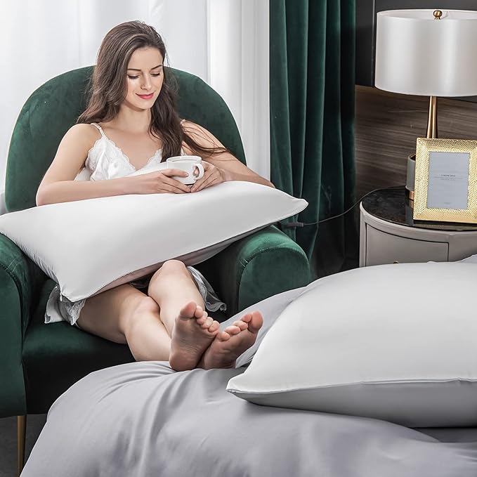SIYUAN Silk Light Gray Pillowcase, Standard Size, Temperature Regulator, Beauty Anti-Aging, Hidden Zipper