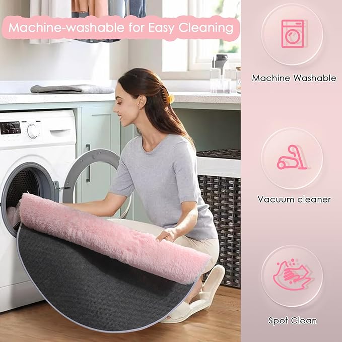 Pink Round Area Rugs 6Ft for Bedroom Living Room, Big Fluffy Shag Circle Rug for Kids Playroom, Cute Preppy Room Decor for Teen Girls, Cozy Fuzzy Furry Plush Carpets for Baby Nursery, Dorm, Classroom