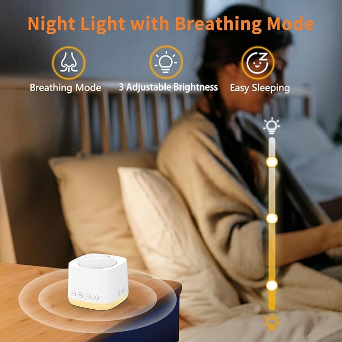 Portable Mini White Noise Sound Machine with Amber Breathing Night Light, 16 Soothing Sounds, 30-Hour Rechargeable Battery, Timer & Memory for Baby & Adult Sleep, Travel, Office Privacy