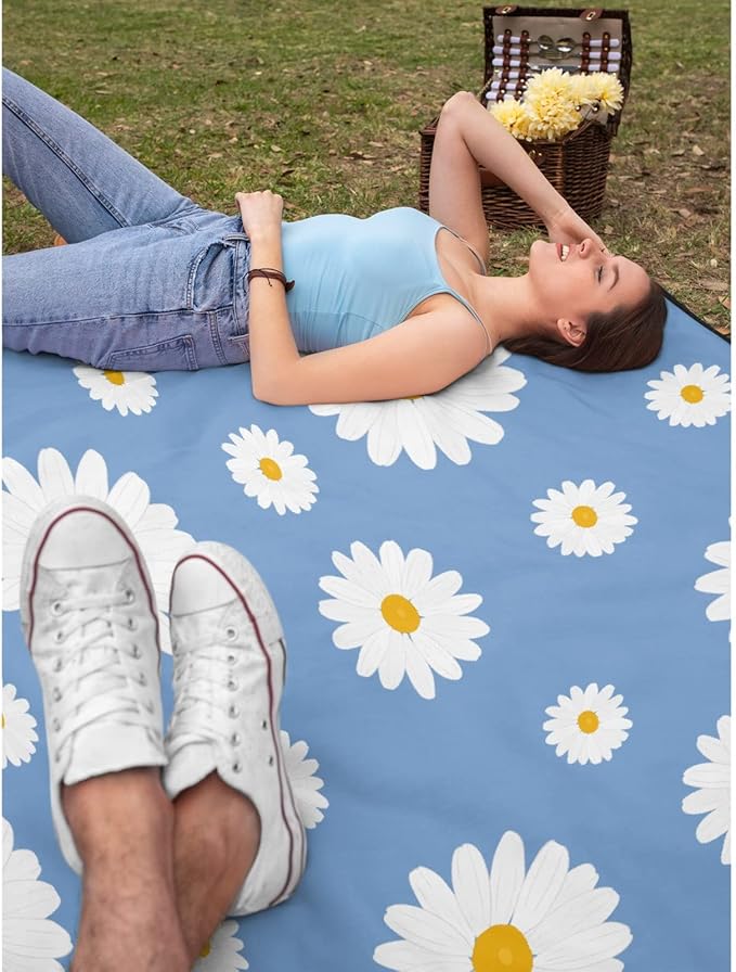 Thuswarm Floral Daisy Flowers Blue Flannel Throw Blanket Gifts Warm Cozy Soft Funny Print Blankets for Summer Room Decoration Bed Couch Sofa 80”×60” Large for Adult