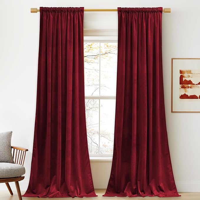 StangH Red Velvet Curtains for Living Room, 2 Panels, 52 x 144 Inches Long, Christmas Style Decor Back Tab Thermal Insulated Privacy Protect Drapes for Bedroom Home Theater, Room Darkening