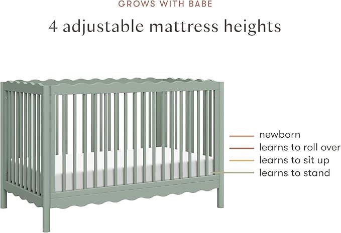 babyletto Swell 4-in-1 Convertible Crib with Toddler Bed Conversion Kit in Light Sage, Greenguard Gold Certified, Made of 100% Solid Wood