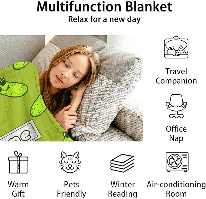 Custom Pickle Throw Blanket for Girls Boys - 40x50 Inches Crib Size - Soft Fluffy Cozy Blankets Gift - Green Funny Blanket Throws for Travel, Office