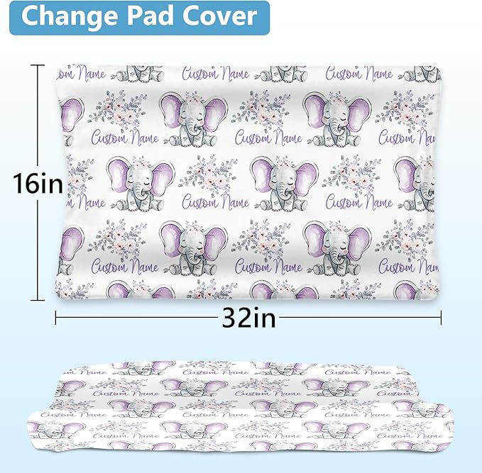 Personalized Baby Crib Bedding Set: 5 Piece Custom Gift Elephant Crib Bed Set with Name, Nursery Bedding Set for Baby Girls and Boys, Floral Crib Bedding Gifts