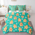 Erosebridal Christmas Gingerbread King Bedding Set 7 Piece,Cute Gingerbread Man Bed in A Bag for Kids,Xmas Snowflake Comforter Set Kawaii Christmas Sheet Set with Comforter,Green Christmas Decoration