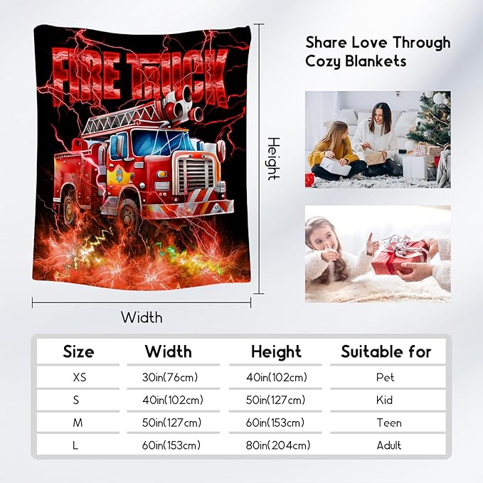 Kids Blanket Fire Truck Gifts for Toddler Boys Son, 60"x80" Fleece Soft Cozy Car Theme Throw for Bed Living Room