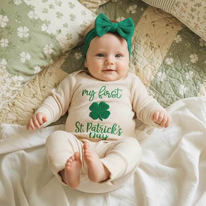 My First First St Patricks Day Baby Girl Outfit Newborn Lucky Clover Jumpsuit Romper Cute Infant Spring Clothes