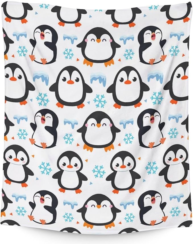 Penguin Blanket Gifts for Girls Women - 50" x 60" Inches Penguin Throw Blanket - White Soft Warm Throws for Couch, Bed & Travel