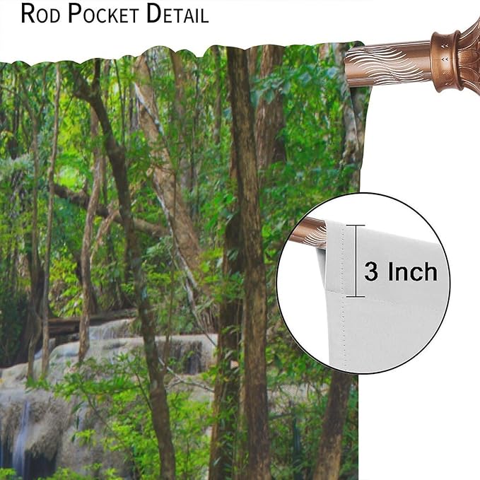 Forest Waterfall Blackout Curtains, Spring Nature Theme Natural Scenery Mountain Scenery Rod Pocket Window Drapes, for Bedroom Living Room 52" W X 84" L