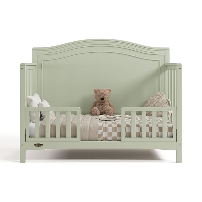 Graco Paris 4-in-1 Convertible Crib - GREENGUARD Gold Certified, Converts to Toddler Bed, Daybed and Full Bed, Fits Standard Crib Mattress, Adjustable Mattress Base, Sage