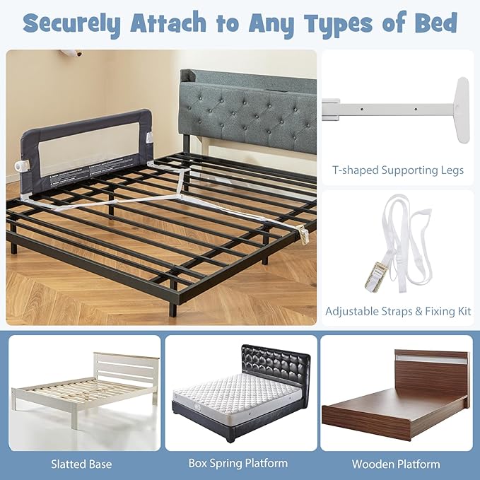 BABY JOY Double Sided Bed Rail Guard, 2 Pack, Extra Long, Swing Down for Convertible Crib, Folding Baby Safety Bedrail for Kids Twin Full Size Queen King Mattress, Rails for Toddlers (Dark Gray, 48")