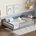 LLS Full Floor Bed for Kids Toddlers, Solid Wood Multifunctional Montessori Bed Frame with Safety Guardrails, Without Door, Easy Assemble, Grey
