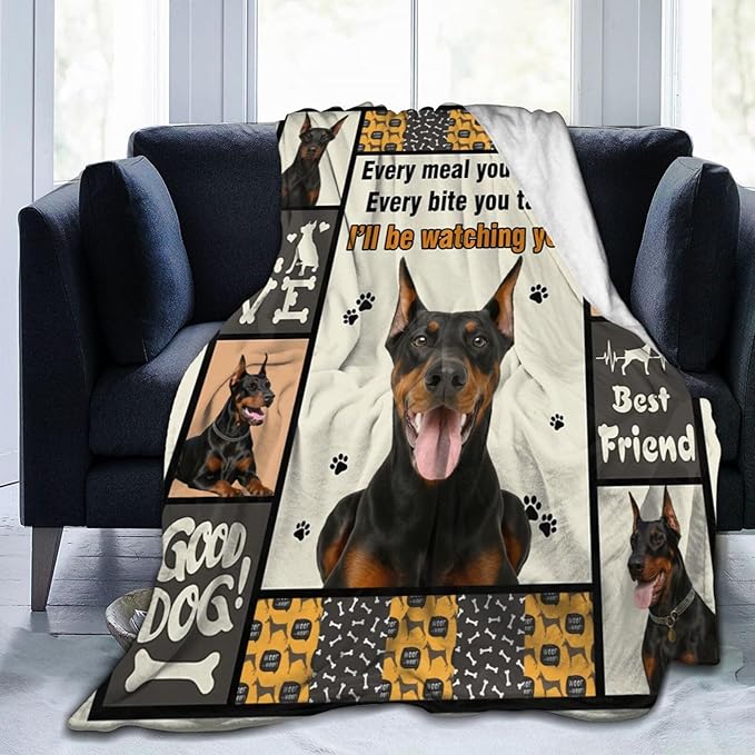Doberman Blanket Doberman Decor Throw Blanket Super Soft Flannel Lightweight Fluffy Plush Fuzzy Fleece Stuff Blanket Gifts for Dog Lover Girl Woman Adults Man Boys Kids Baby for Bed Sofa 50"X60"