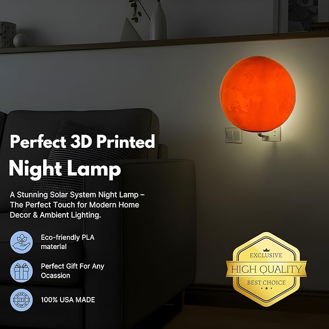 Mars Night Lights | 4" Mars Night Lamp LED Light | 3D Solar System NightLight, Planet Home Décor, Space Nursery, Kids Room, Space Gift, Birthday Gifts, Bedroom Decorations